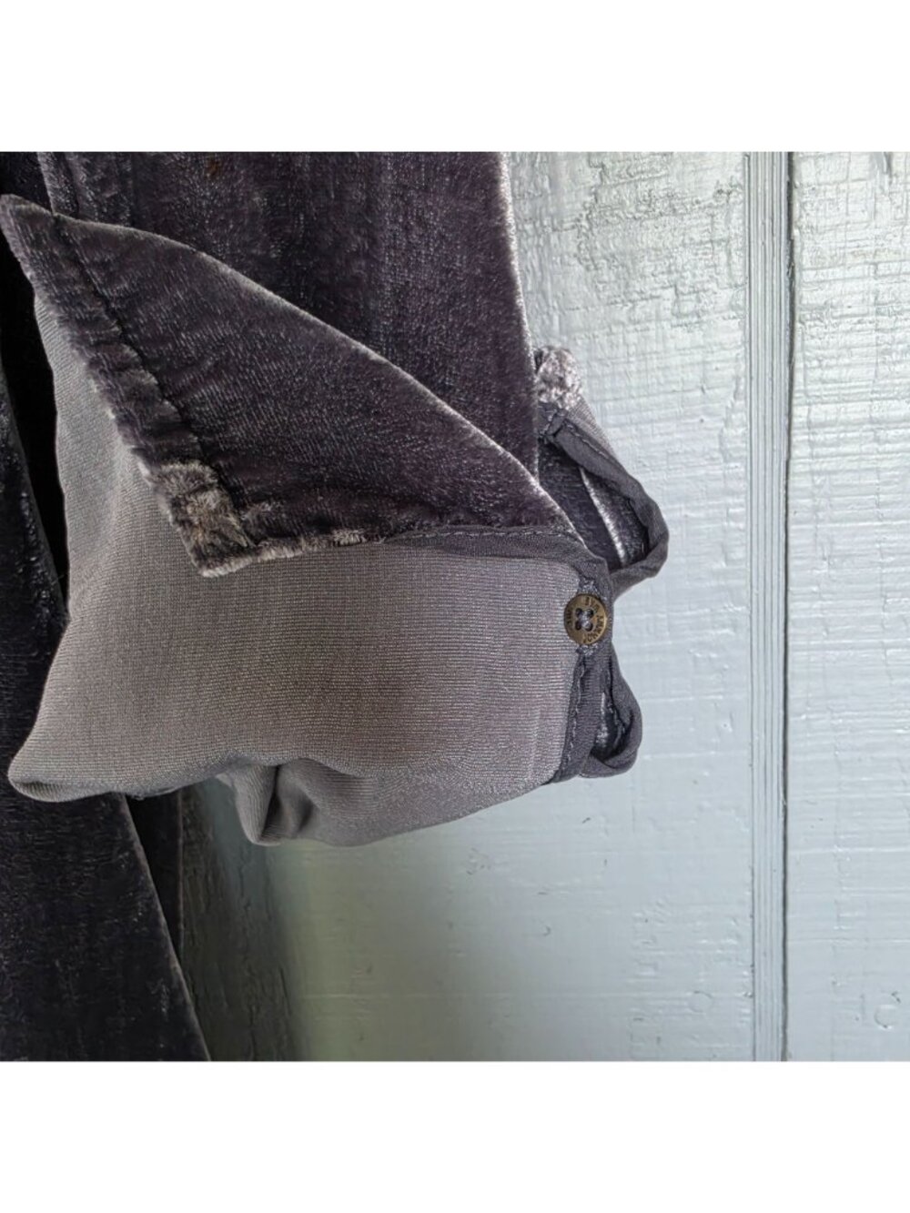 Johnny Was M Embroidered Velvet Tunic Top Gray Boho Long Sleeve Asymmetrical Hem - Picture 7 of 11